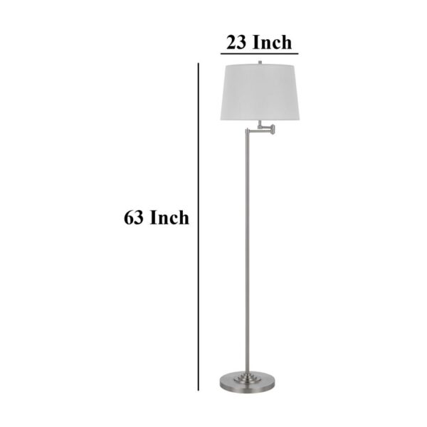 Tomi 63 Inch Floor Lamp, Double Swing Arm, Brushed Steel, White Shade