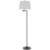 Tomi 63 Inch Floor Lamp, Double Swing Arm, Bronze Metal, White Shade