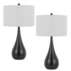 Ege Table Lamp Set of 2, Teardrop Bronze Metal Base, White Shade