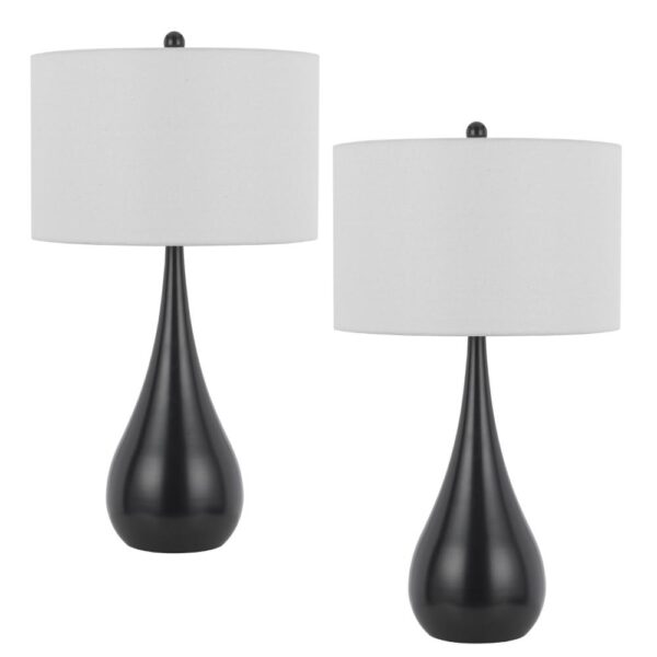 Ege Table Lamp Set of 2, Teardrop Bronze Metal Base, White Shade