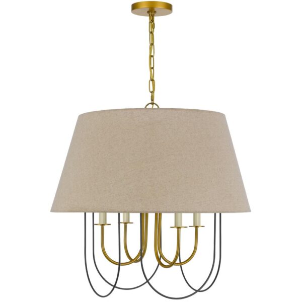 Pomy 24 Inch Chandelier, Hardback Burlap Shade, Gold Black Metal