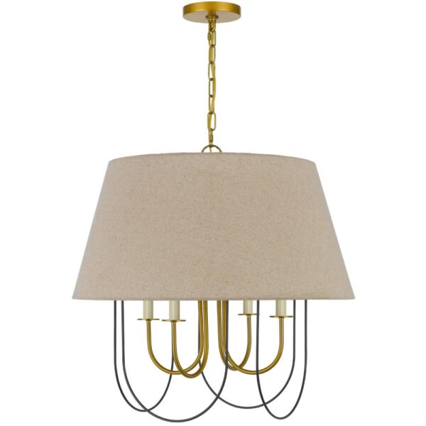 Pomy 24 Inch Chandelier, Hardback Burlap Shade, Gold Black Metal