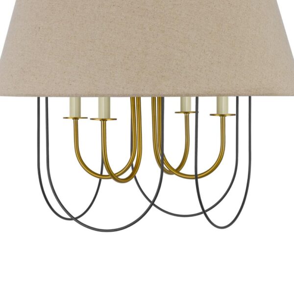 Pomy 24 Inch Chandelier, Hardback Burlap Shade, Gold Black Metal
