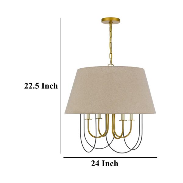 Pomy 24 Inch Chandelier, Hardback Burlap Shade, Gold Black Metal