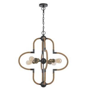 Gemo 25 Inch Chandelier, Crossed Clover Design, Brass Black Metal