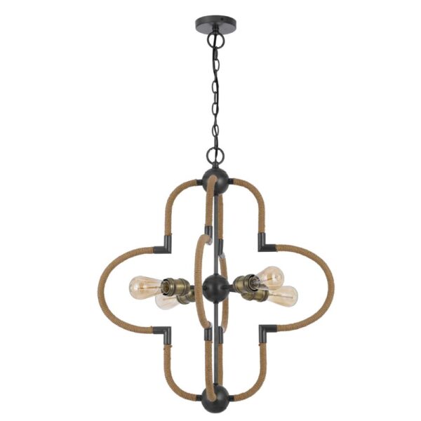 Gemo 25 Inch Chandelier, Crossed Clover Design, Brass Black Metal