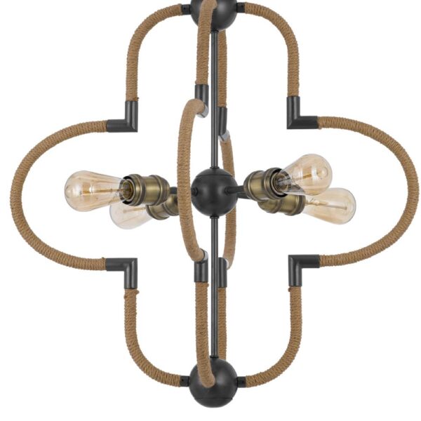 Gemo 25 Inch Chandelier, Crossed Clover Design, Brass Black Metal