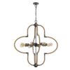 Gemo 36 Inch Chandelier, Crossed Clover Design, Brass Black Metal