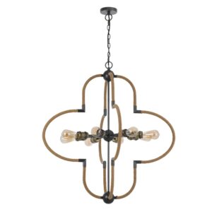 Gemo 36 Inch Chandelier, Crossed Clover Design, Brass Black Metal