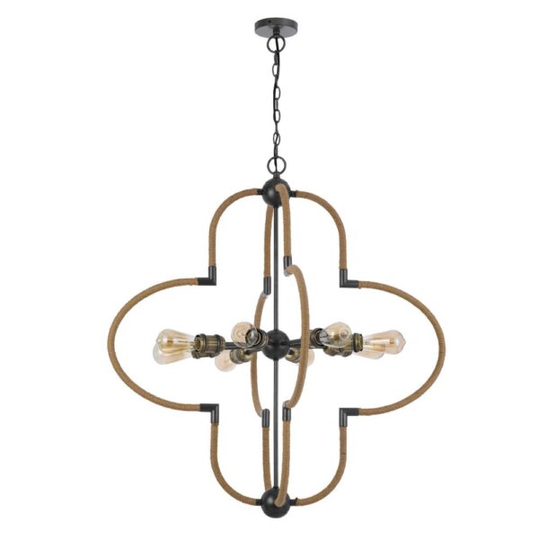 Gemo 36 Inch Chandelier, Crossed Clover Design, Brass Black Metal
