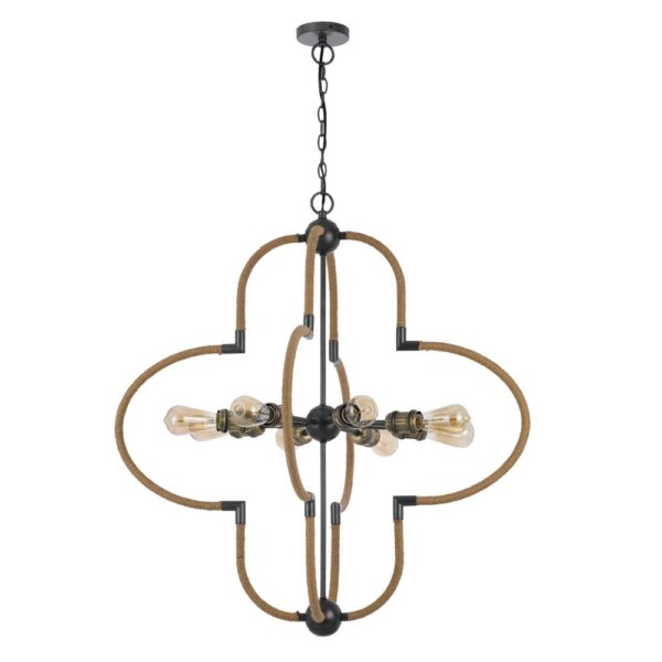 Gemo 36 Inch Chandelier, Crossed Clover Design, Brass Black Metal