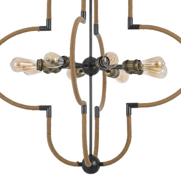 Gemo 36 Inch Chandelier, Crossed Clover Design, Brass Black Metal