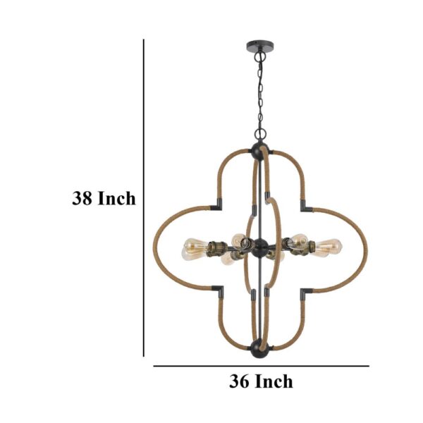 Gemo 36 Inch Chandelier, Crossed Clover Design, Brass Black Metal