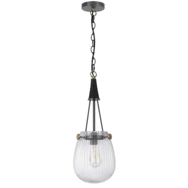 Cora 8 Inch Pendant Light w Gray Gold Chain, Fluted Raindrop Glass