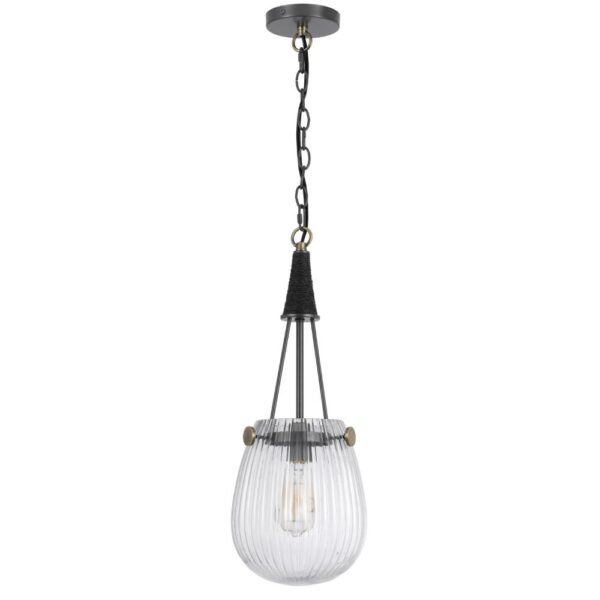 Cora 8 Inch Pendant Light w Gray Gold Chain, Fluted Raindrop Glass