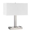 Colm Table Lamp, 2 Ports and 2 Power Outlets, Brushed Steel 21 Inch