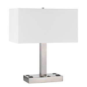 Colm Table Lamp, 2 Ports and 2 Power Outlets, Brushed Steel 21 Inch