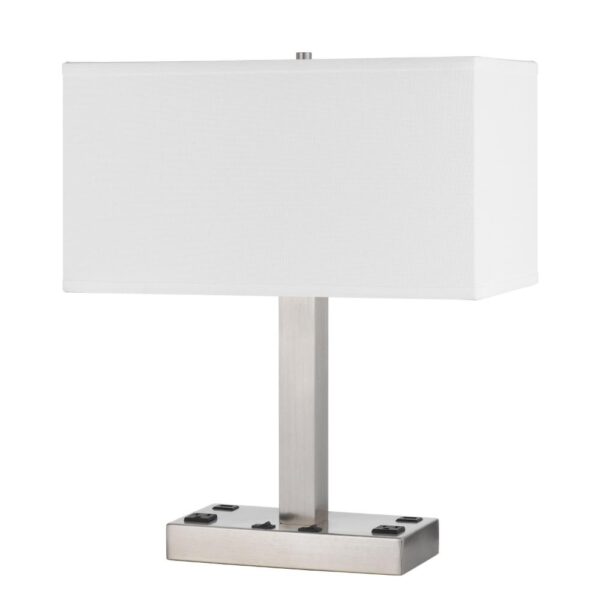 Colm Table Lamp, 2 Ports and 2 Power Outlets, Brushed Steel 21 Inch