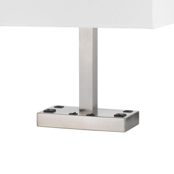 Colm Table Lamp, 2 Ports and 2 Power Outlets, Brushed Steel 21 Inch