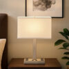 Colm Table Lamp, 2 Ports and 2 Power Outlets, Brushed Steel 21 Inch