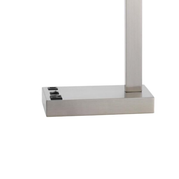 Nacy Table Lamp, 1 Power Outlet and USB Port, Chrome Steel 25 Inch