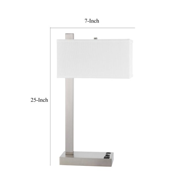 Nacy Table Lamp, 1 Power Outlet and USB Port, Chrome Steel 25 Inch