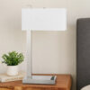 Nacy Table Lamp, 1 Power Outlet and USB Port, Chrome Steel 25 Inch