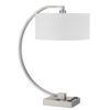 Fory Table Lamp, 2 Outlets, 1 USB Port, Curved Chrome Steel 26 Inch