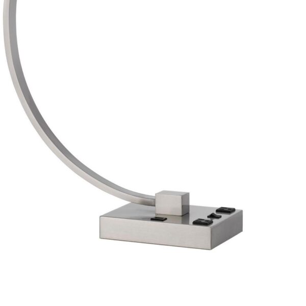 Fory Table Lamp, 2 Outlets, 1 USB Port, Curved Chrome Steel 26 Inch