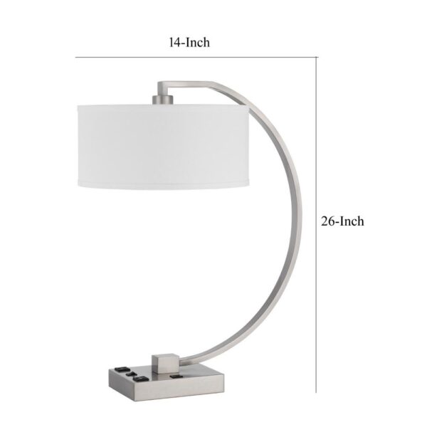 Fory Table Lamp, 2 Outlets, 1 USB Port, Curved Chrome Steel 26 Inch