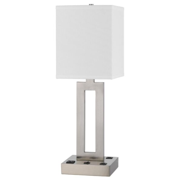 Arny Table Lamp, 1 Outlet, 2 USB, Slim Cutout Steel Base, 24 Inch