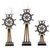 Capi 3pc Candle Holder Set w Candles, Bronze Wheel Shape, Solid Base