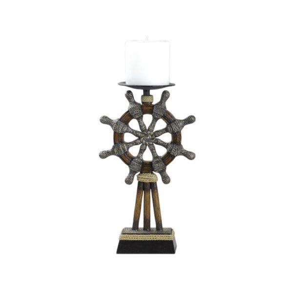 Capi 3pc Candle Holder Set w Candles, Bronze Wheel Shape, Solid Base