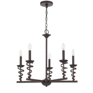 Bah 26 Inch Chandelier, Spiral Candelabra w Hanging Chain, Black