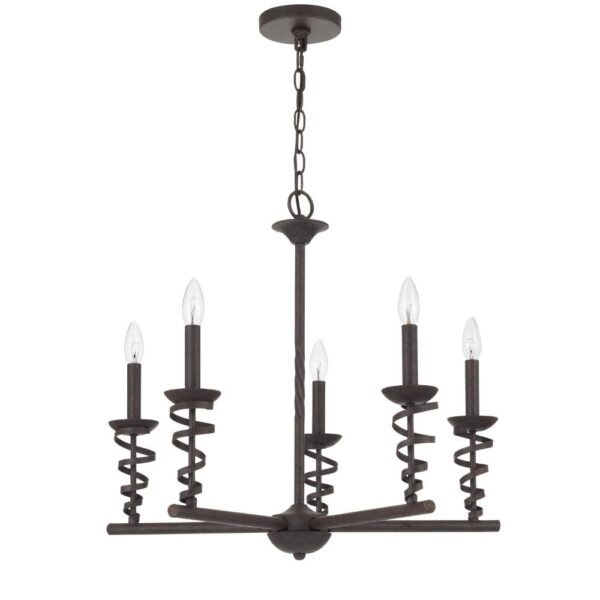 Bah 26 Inch Chandelier, Spiral Candelabra w Hanging Chain, Black