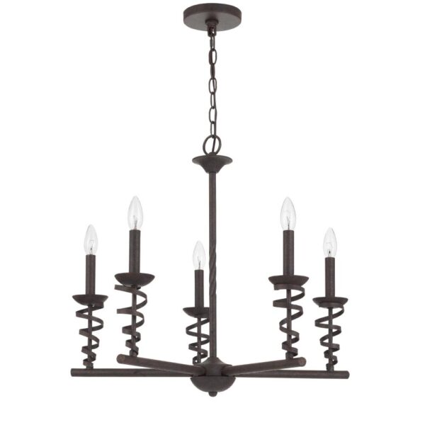 Bah 26 Inch Chandelier, Spiral Candelabra w Hanging Chain, Black