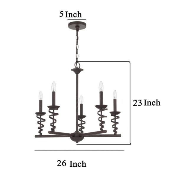 Bah 26 Inch Chandelier, Spiral Candelabra w Hanging Chain, Black
