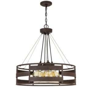 Frot 24 Inch Chandelier w Light Bulbs, Suspended Cable Design, Rust