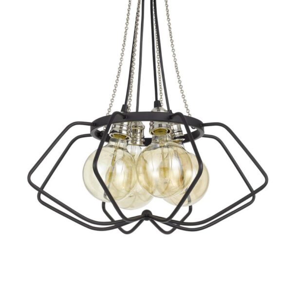 Lima 22 Inch Chandelier w 4 Light Bulbs, Black Metal Cage Design