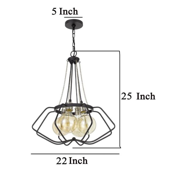 Lima 22 Inch Chandelier w 4 Light Bulbs, Black Metal Cage Design