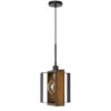 Gen 9 Inch Mini Pendant Light Fixture w Bulb, Black Metal, Pine Wood