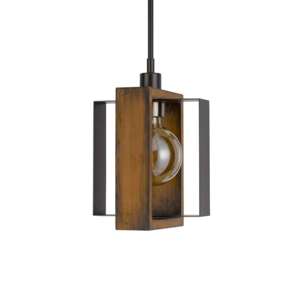 Gen 9 Inch Mini Pendant Light Fixture w Bulb, Black Metal, Pine Wood