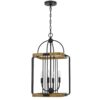 Rio 16 Inch Chandelier w Upturned Lights and Canopy, Wood, Black Metal