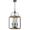 Rio 16 Inch Chandelier w Upturned Lights and Canopy, Wood, Black Metal