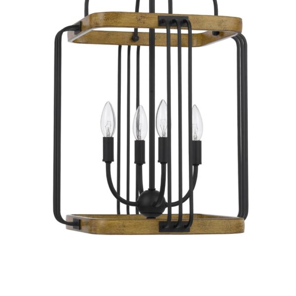 Rio 16 Inch Chandelier w Upturned Lights and Canopy, Wood, Black Metal