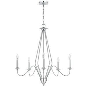 Wehy 30 Inch Chandelier w Canopy, Chrome Metal, Candelabra Design