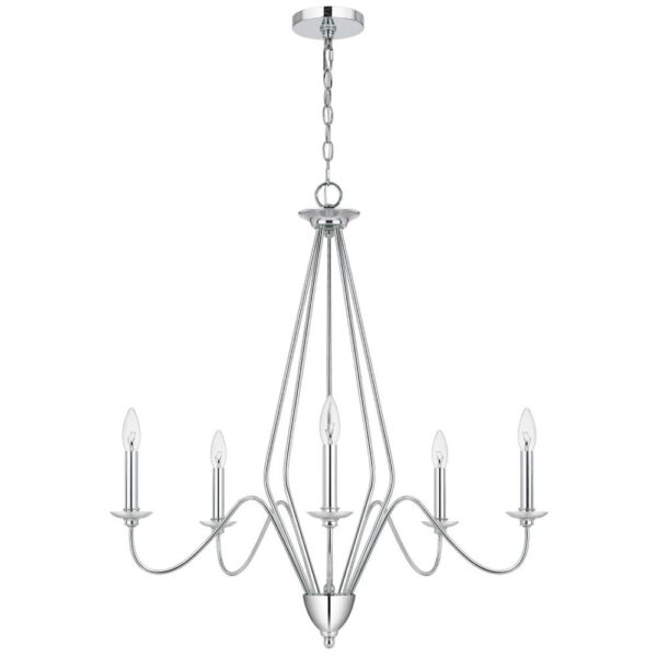 Wehy 30 Inch Chandelier w Canopy, Chrome Metal, Candelabra Design