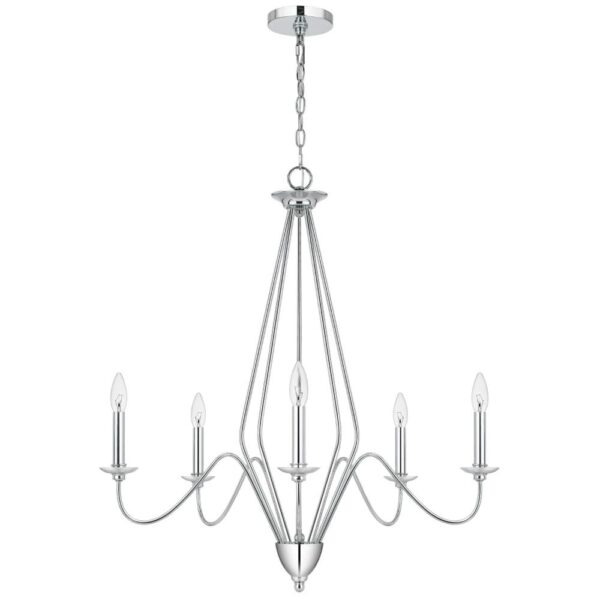 Wehy 30 Inch Chandelier w Canopy, Chrome Metal, Candelabra Design