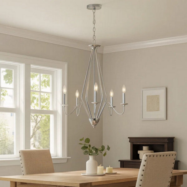Wehy 30 Inch Chandelier w Canopy, Chrome Metal, Candelabra Design