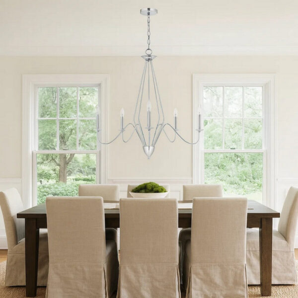 Wehy 30 Inch Chandelier w Canopy, Chrome Metal, Candelabra Design